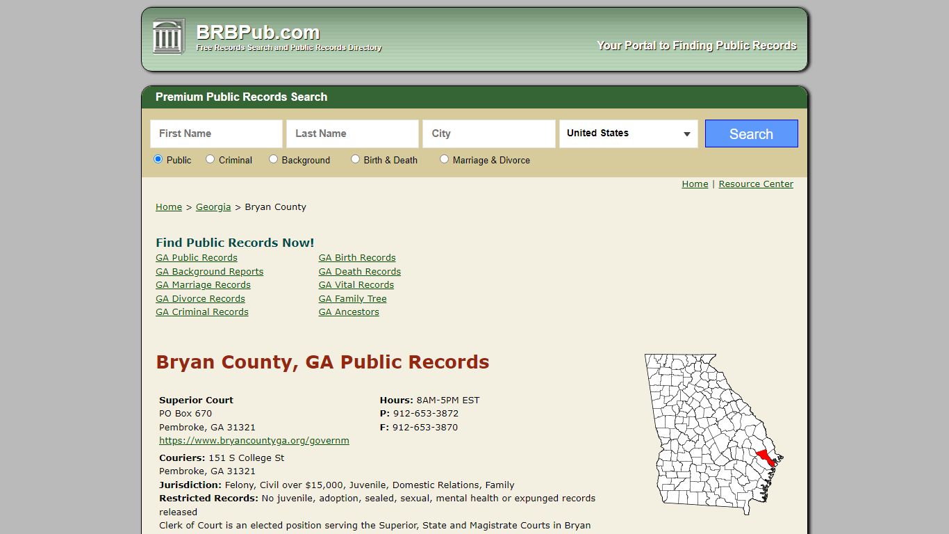 Bryan County Public Records | Search Georgia Government Databases - BRB Pub